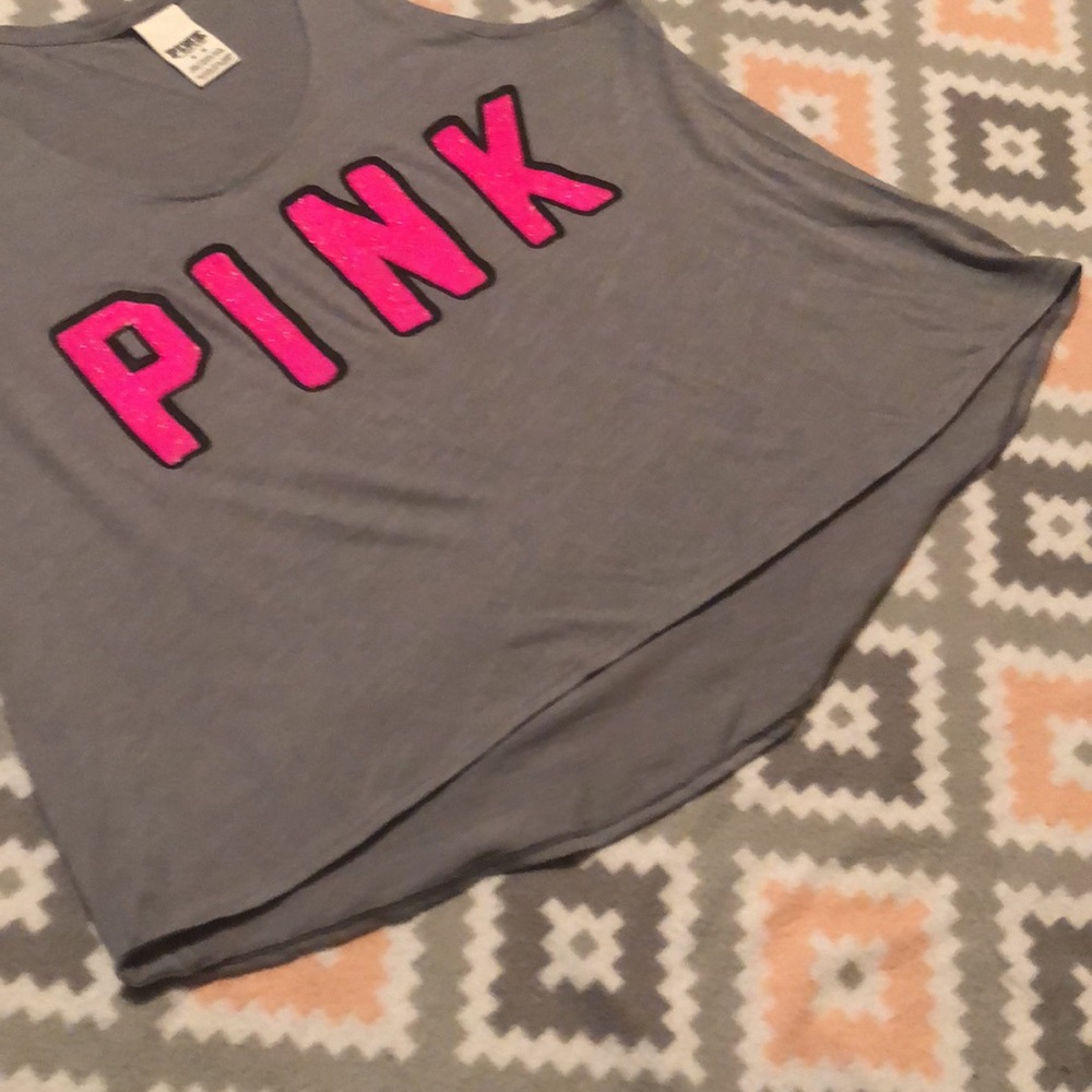 PINK Gray w/Hot Pink Sequins NWOT Tank Top SzM - Picture 4 of 6